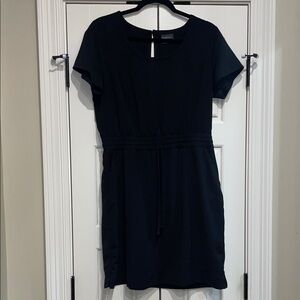 Short-Sleeve Black Drawstring-Waist Mini Dress